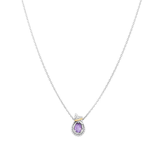 Silver & 18K Popcorn Love Knot Amethyst Necklace