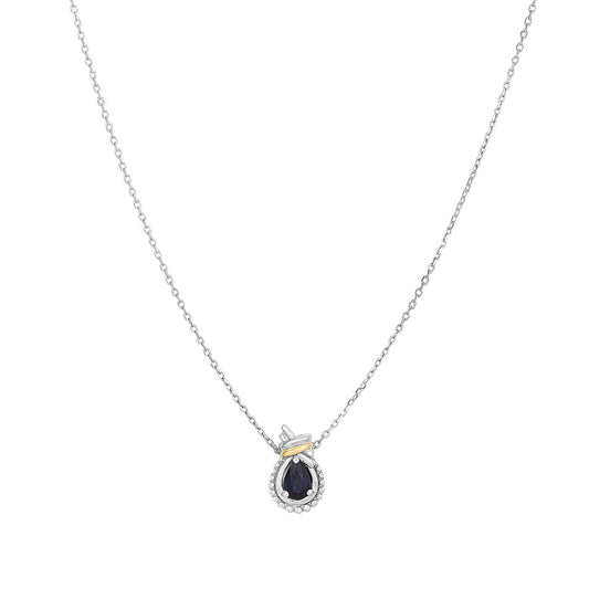 Silver & 18K Popcorn Love Knot Sapphire Necklace