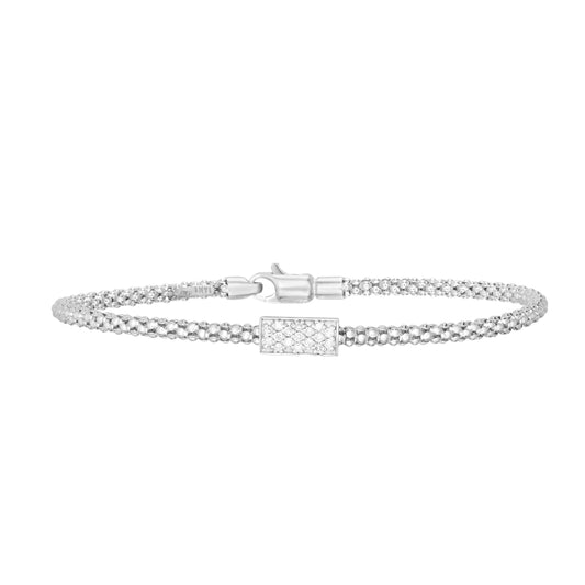 14K Gold & Pavé Diamond Station Popcorn Bracelet