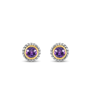 Silver 18K Gold Popcorn Amethyst Stud Earrings