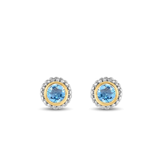 Silver & 18K Gold Prosecco Blue Topaz Stud Earrings