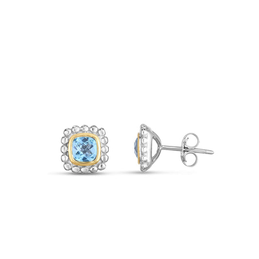 Silver & 18K Gold Prosecco Quadra Blue Topaz Studs