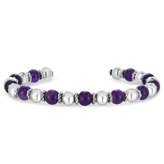 Silver & Amethyst Italian Cable Bead Cuff