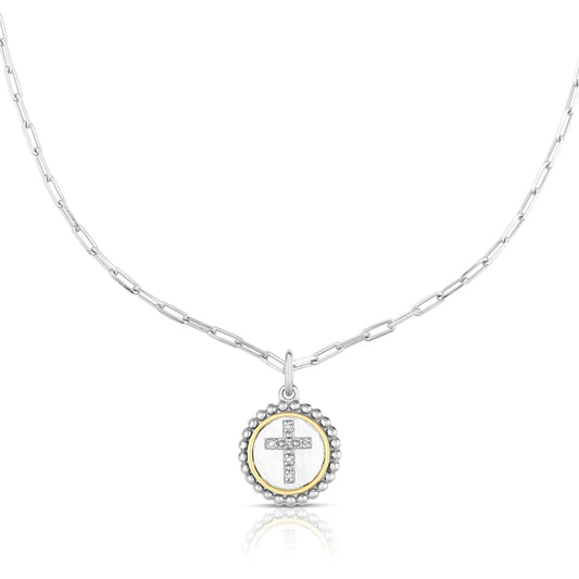 Silver & 18K Gold Cross Medallion Necklace
