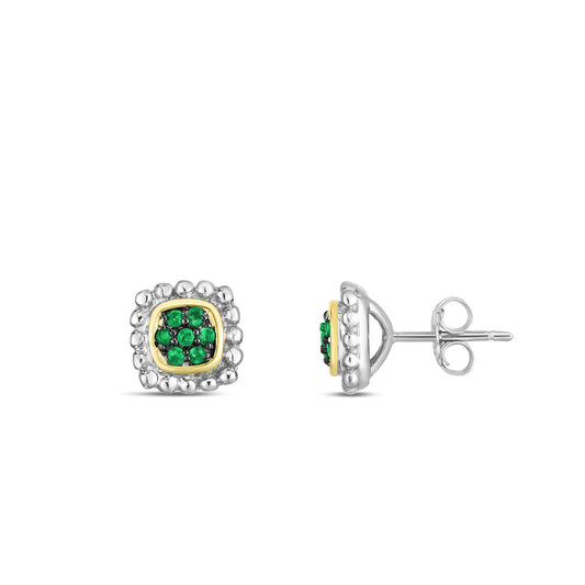 Silver & 18K Gold Prosecco Quadra Emerald Studs