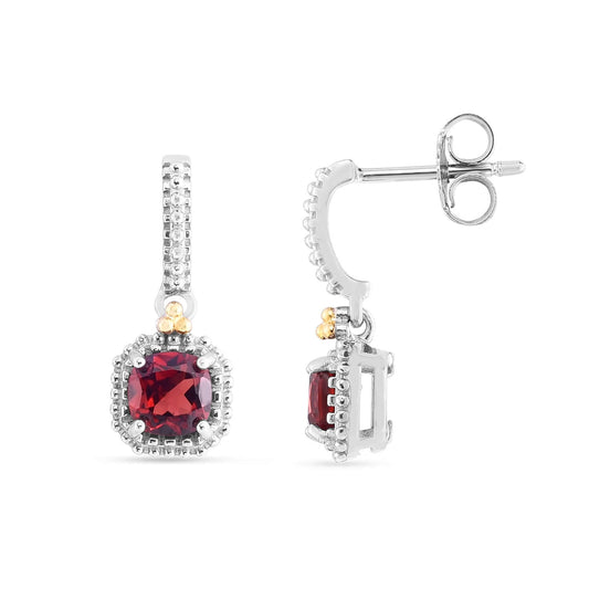 Silver & 18K Mini Garnet Drop Earrings