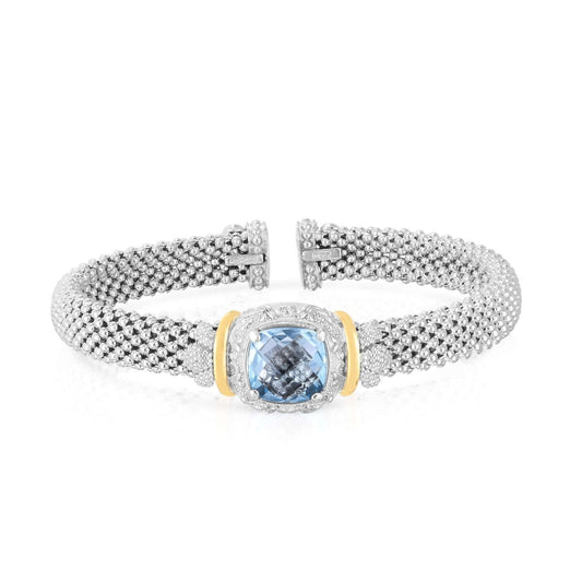 Silver & 18K Gold Cushion-Cut Blue Topaz Bracelet