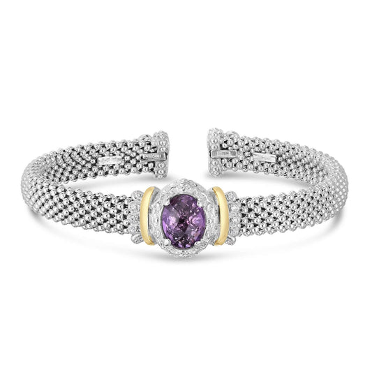 Silver & 18K Gold Amethyst Oval Cuff