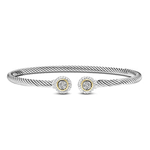 Silver & 18K Gold Round Diamond Tip Cable Bracelet