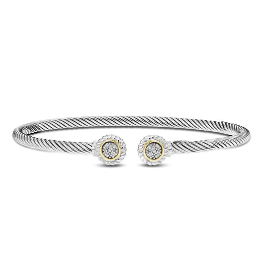 Silver & 18K Gold Round Diamond Tip Cable Bracelet