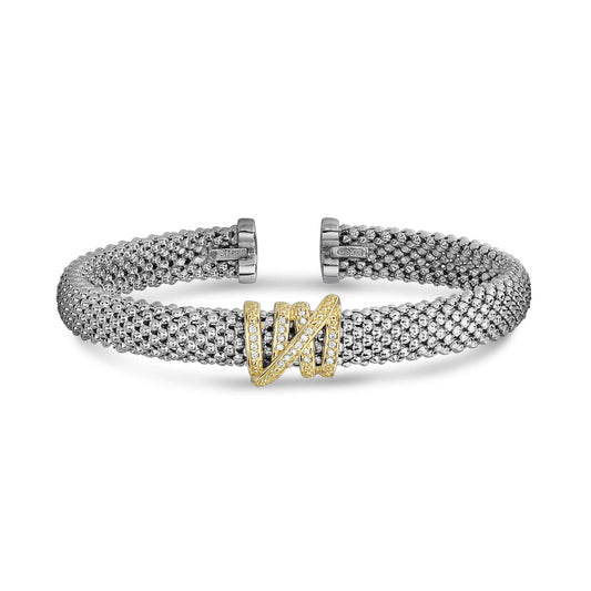 Silver & 18K Gold Popcorn Diamond Tally Bangle