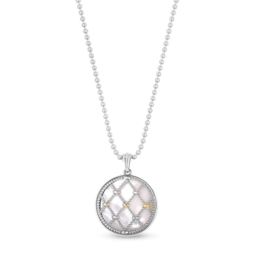 Silver & 18K Gold Prosecco Mother of Pearl Netted Medallion