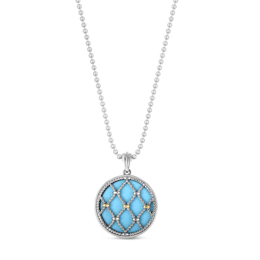 Silver & 18K Gold Prosecco Turquoise Netted Medallion