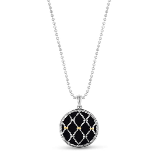 Silver & 18K Gold Prosecco Onyx Netted Medallion