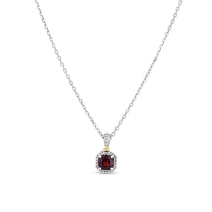 Silver & 18K Mini Cushion Gemstone Necklace