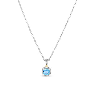 Silver & 18K Mini Cushion Gemstone Necklace