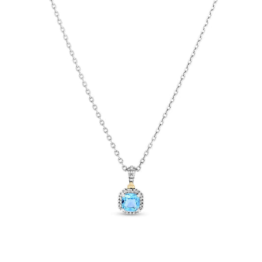 Silver & 18K Mini Cushion Gemstone Necklace