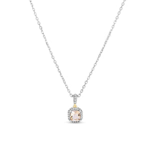 Silver & 18K Mini Cushion Gemstone Necklace