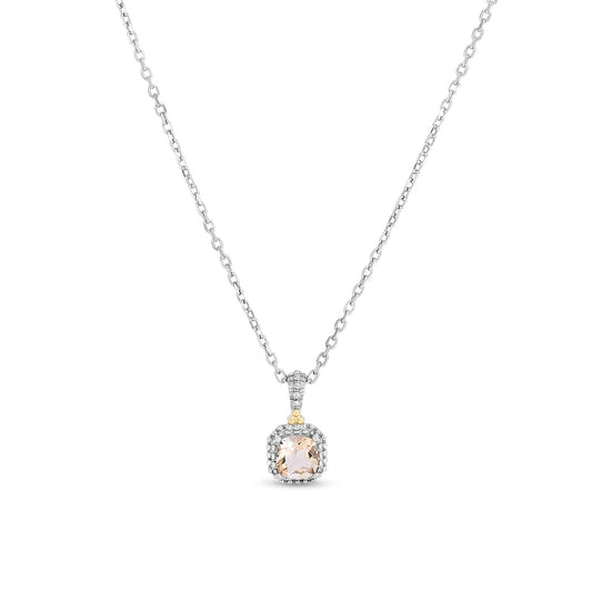 Silver & 18K Mini Cushion Gemstone Necklace