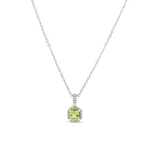 Silver & 18K Mini Cushion Gemstone Necklace