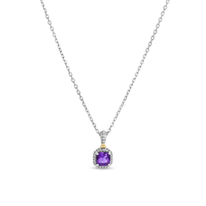 Silver & 18K Mini Cushion Gemstone Necklace