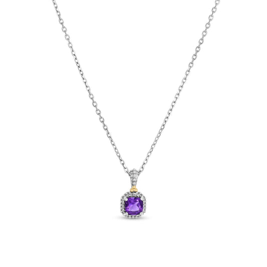 Silver & 18K Mini Cushion Gemstone Necklace