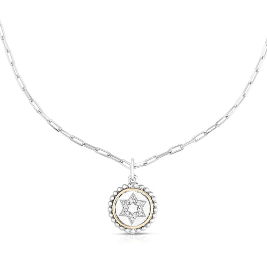 Silver & 18K Gold Star of David Medallion Necklace