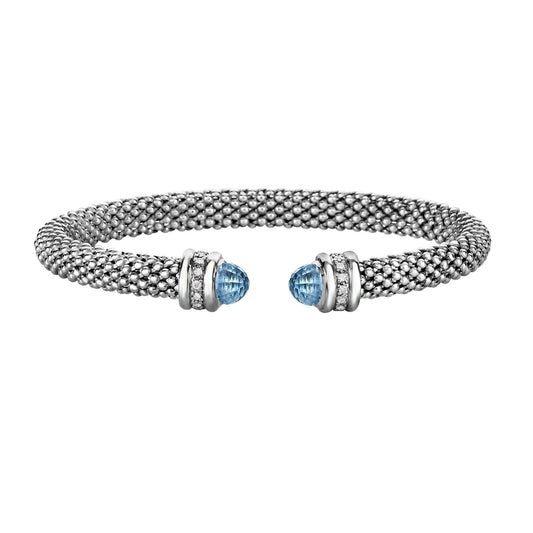 Silver, Blue Topaz & Diamond Prosecco Classic Cuff