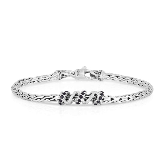 Silver & Black Sapphire Woven Spiral Chain Bracelet
