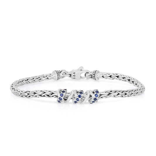 Silver & Blue Sapphire Woven Spiral Chain Bracelet