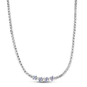 Silver & Sapphire Thin Woven Spiral Chain Necklace