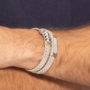 Silver & 18K Gold Tight Braided Cuff Bracelet