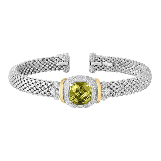 Silver & 18K Gold Cushion-Cut Yellow Quartz Cuff