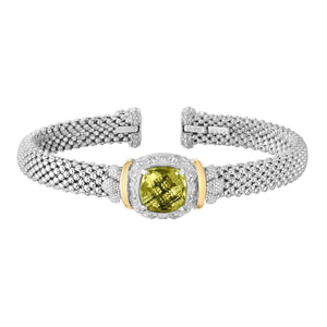 Silver & 18K Gold Cushion Cut Gemstone Bracelet