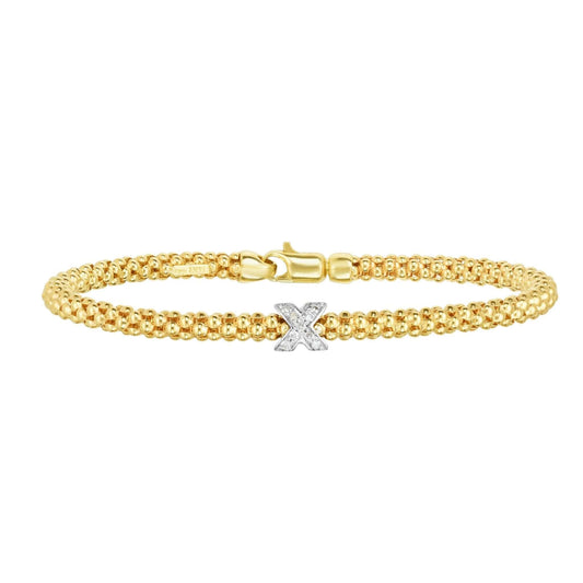 14K Gold & Diamond Popcorn Diamond X Bracelet
