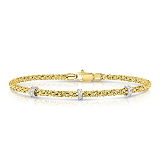 14K Gold & Diamond Popcorn Three Station Bracelet