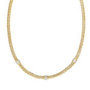 14K Gold & Diamond Woven Chain Station Necklace