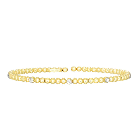 14K Gold Popcorn Bead Cuff With Diamonds