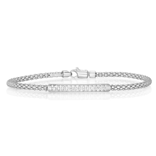 14K Gold & Long Pavé Diamond Bar Popcorn Bracelet