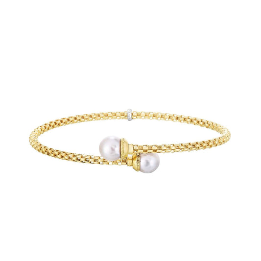 14K Gold Popcorn Pearl Petite Bypass Bangle