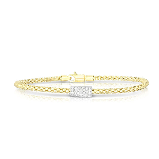 14K Gold & Pavé Diamond Station Popcorn Bracelet