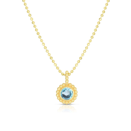 14K Gold Popcorn Bead Petite Gem Necklace