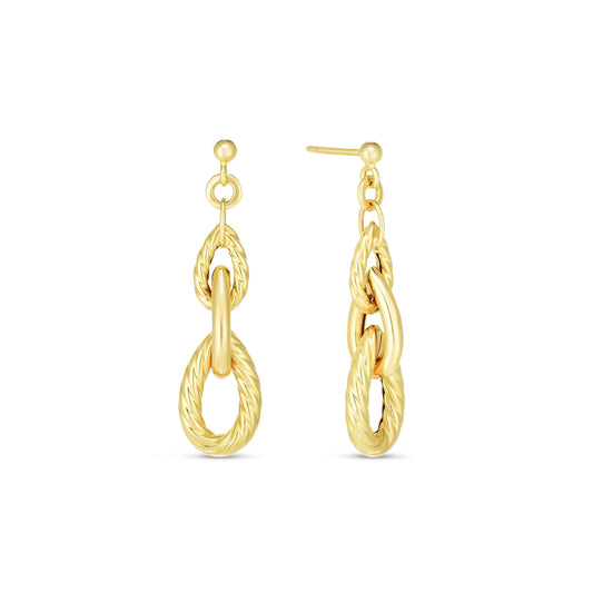 14K Gold Cable Pera Link Drop Earrings