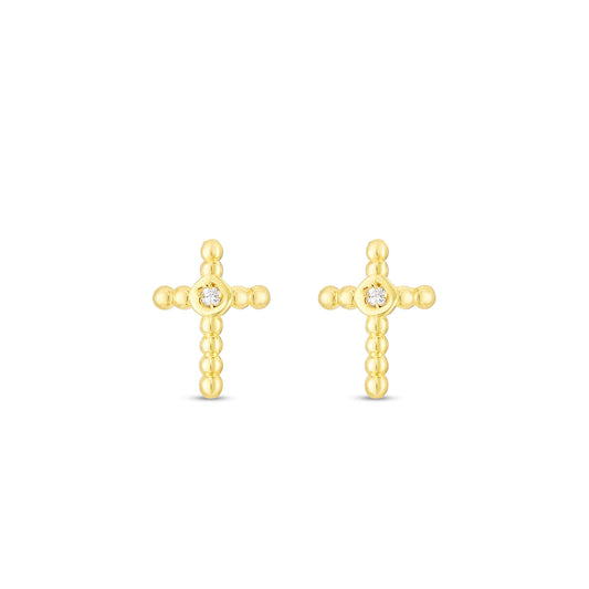 14K Gold & Diamond Cross Earrings