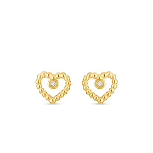 14K Gold & Diamond Popcorn Bead Heart Earrings