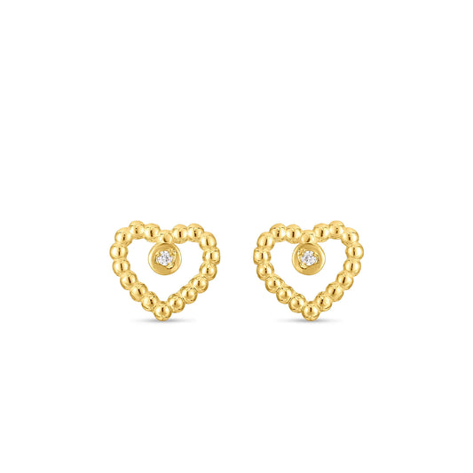 14K Gold & Diamond Popcorn Bead Heart Earrings