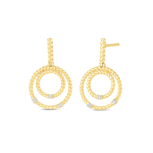 14K Diamond Cable Circle Drop Earrings