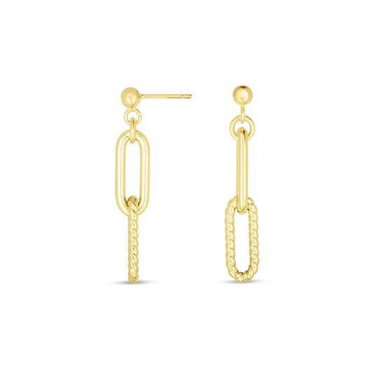 14K Gold Round Link Cable Paperclip Earrings
