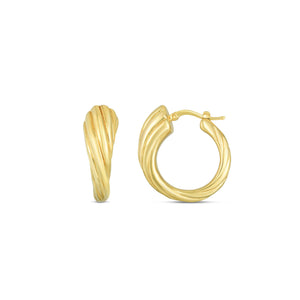 14K Gold Sculpted Cable Hoop Earrings