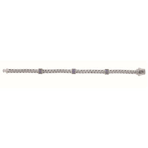 Silver Woven Chain Sapphire Three Station Bracelet